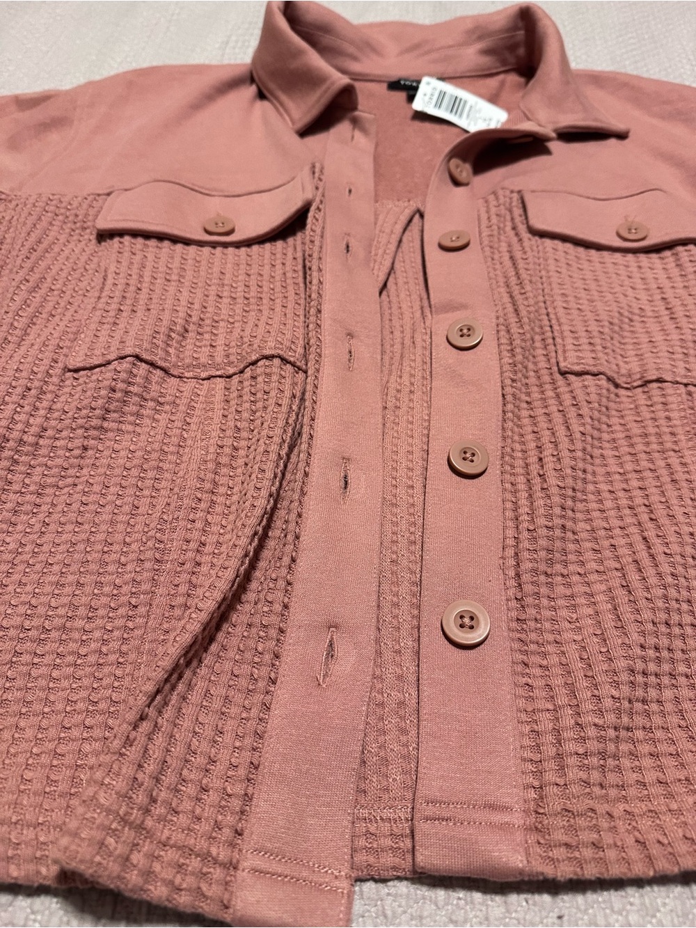 Plus size 0 torrid Waffle-Knit Button-Up Shirt Jacket in Dusty Rose - Picture 3 of 5